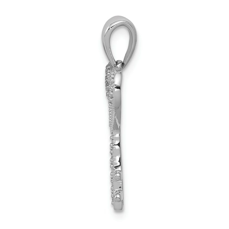 Rhodium Over 14K White Gold 1/20ct. Diamond Heart Key Pendant