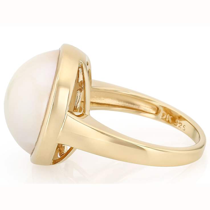 Round Mabe Pearl Solitaire Ring In 18K Gold Over Sterling Silver