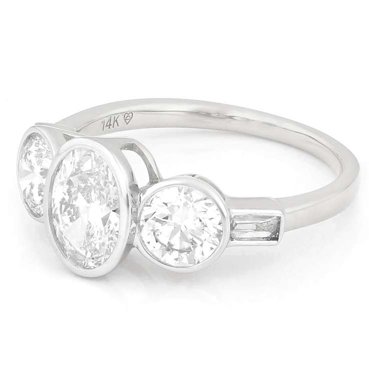 Lab-Grown Diamond Bezel Set Three-Stone Ring In 14K White Gold