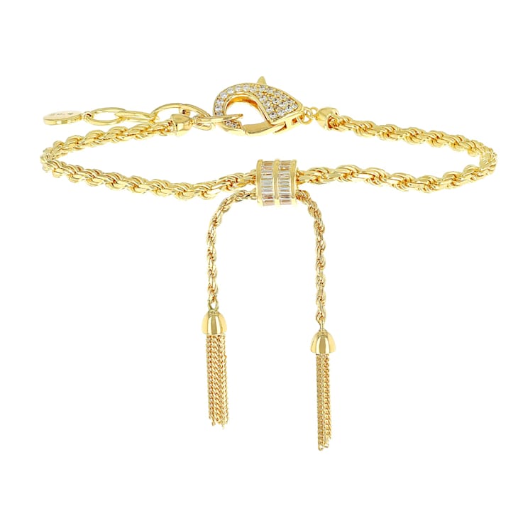 CZ Tassel Chain Bracelet In 18K Gold Over Sterling Silver 1.28ctw