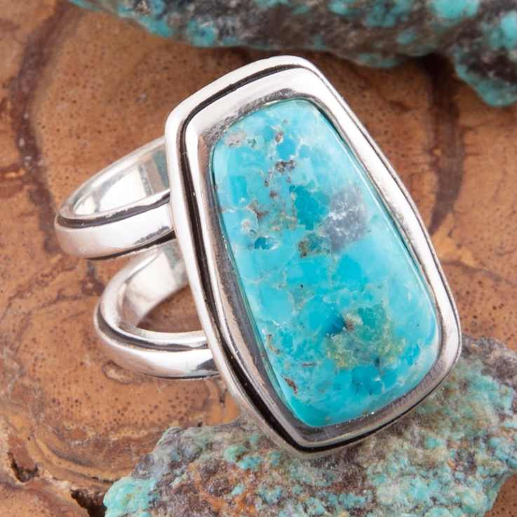 Barse Turquoise Rectangular Ring In Sterling Silver Over Bronze
