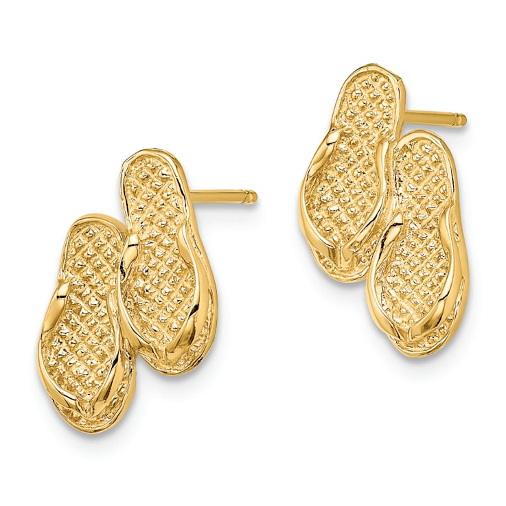 14K Yellow Gold Textured Double Flip-Flop Stud Earrings