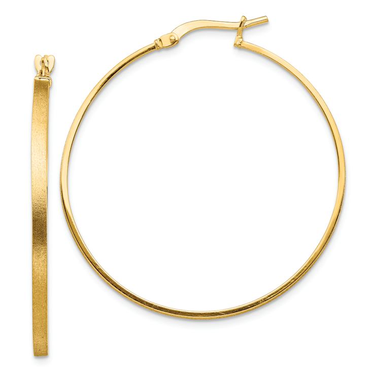 14k Yellow Gold 1 9/16" Brushed and Polished Hoop Earrings