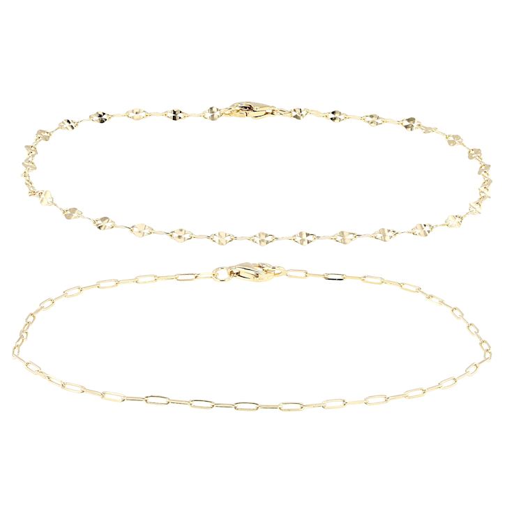 Petite Mirror And Paperclip Chain Bracelet Set In 18K Gold Over Sterling Silver