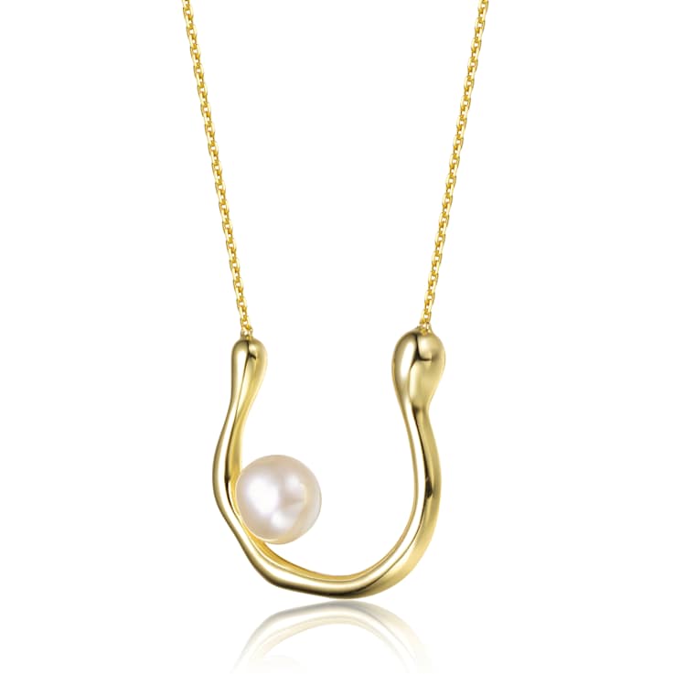 Pear Shape Freshwater Pearl U Necklace In 14K Gold Over Sterling Silver