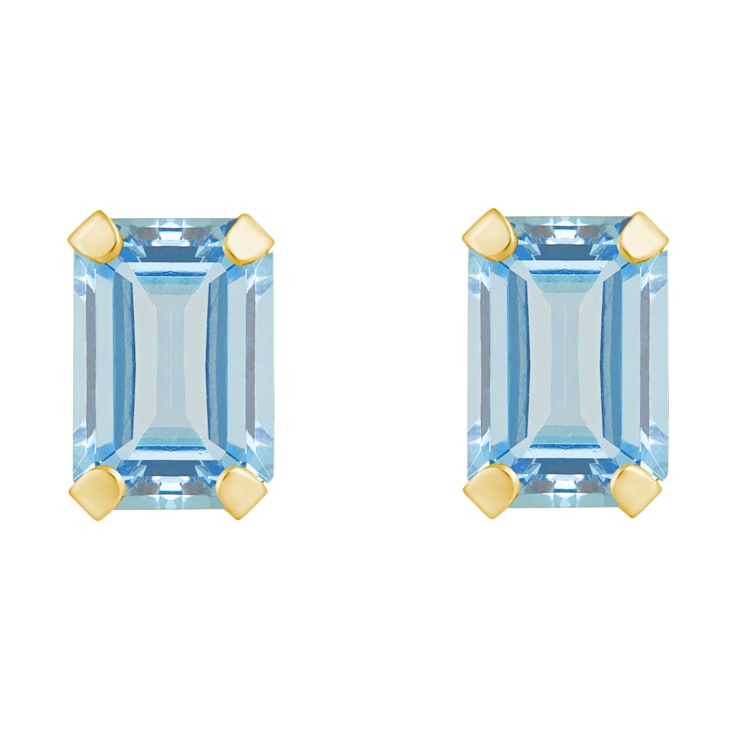 6x4mm Emerald Cut Aquamarine 10k Yellow Gold Stud Earrings