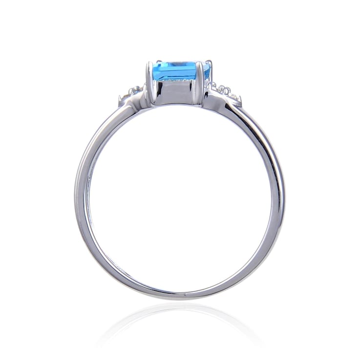 Rectangular Octaonal Blue Topaz with White Topaz Accents Sterling Silver
Ring, 1.27ctw