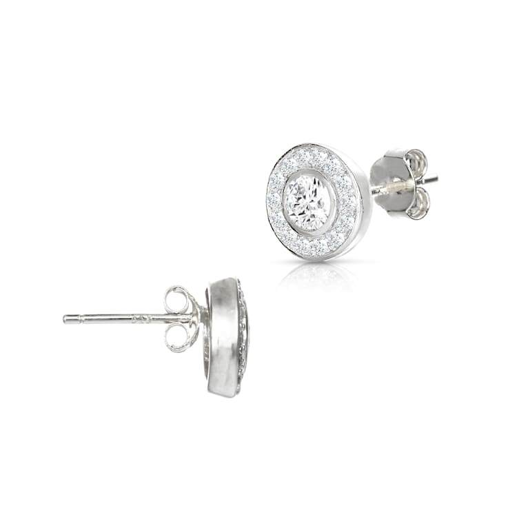 CZ Halo Stud Earrings In Sterling Silver