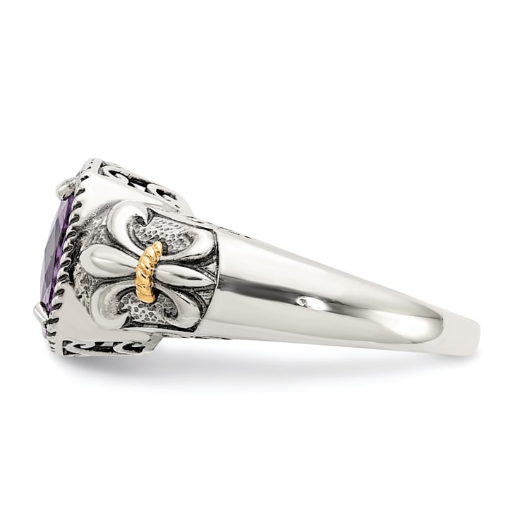 Amethyst Sterling Silver and 14k Gold Accent Antiqued Ring 1.00ct