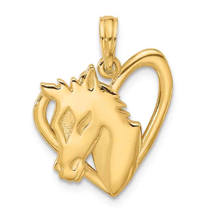 14k Yellow Gold Polished Heart with Horse Pendant
