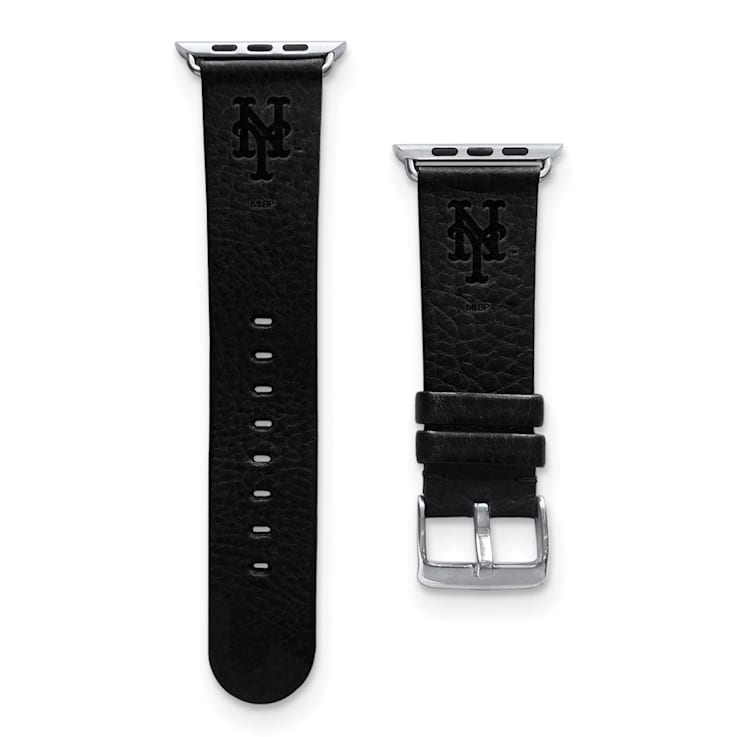 Gametime MLB New York Mets Black Leather Apple Watch Band (42/44mm M/L).
Watch not included.