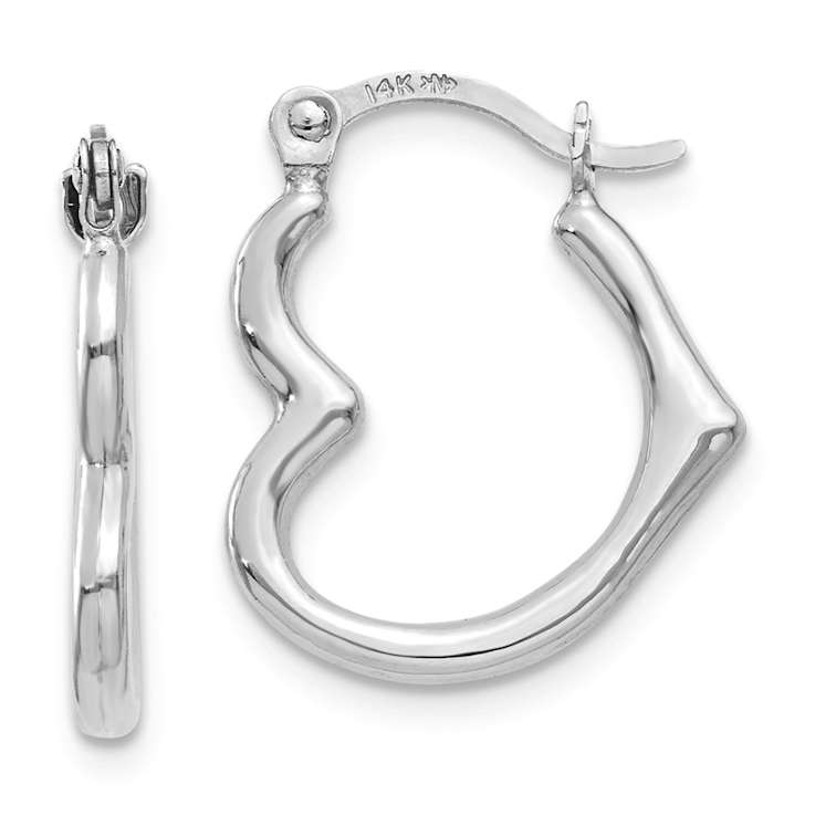 Rhodium Over 14k White Gold 5/8" Heart Shaped Hoop Earrings