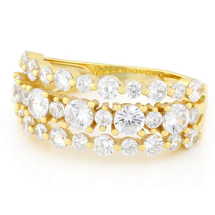Triple-Row CZ Band Ring In 18K Gold Over Sterling Silver