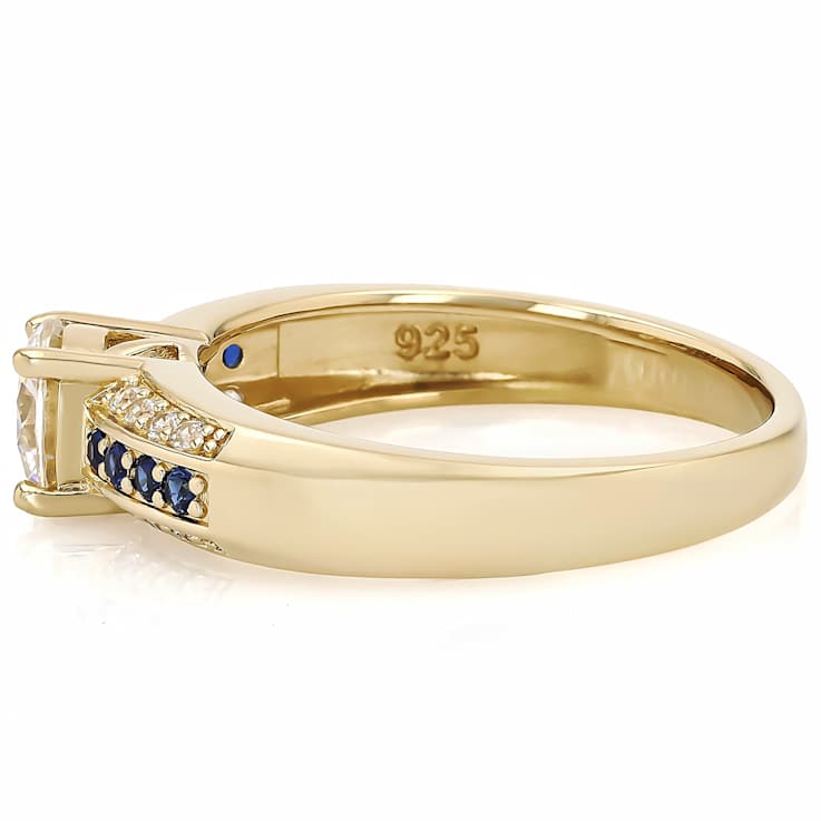 Diamond Simulant, Lab Blue Sapphire And White Zircon Ring In 18K Gold
Over Sterling Silver 1.50ctw