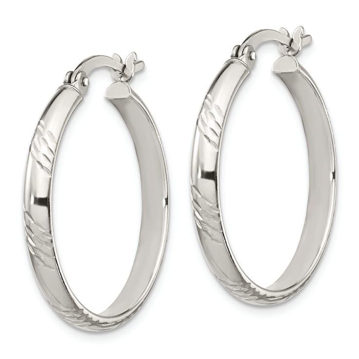 Sterling Silver Diamond-cut 4mm Bangle and 3mm Hoop Earring Set