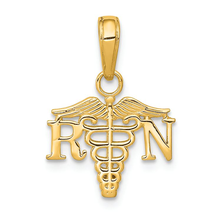 14k Yellow Gold Textured RN Caduceus Charm