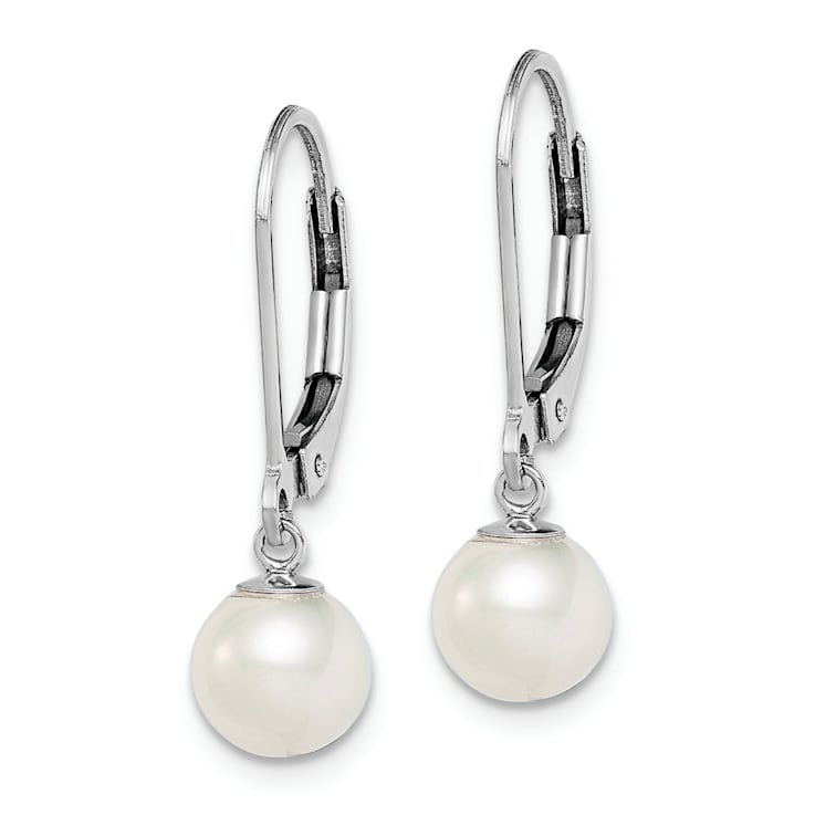 Rhodium Over Sterling Silver 6-7mm Freshwater Cultured Pearl Leverback
Dangle Earrings