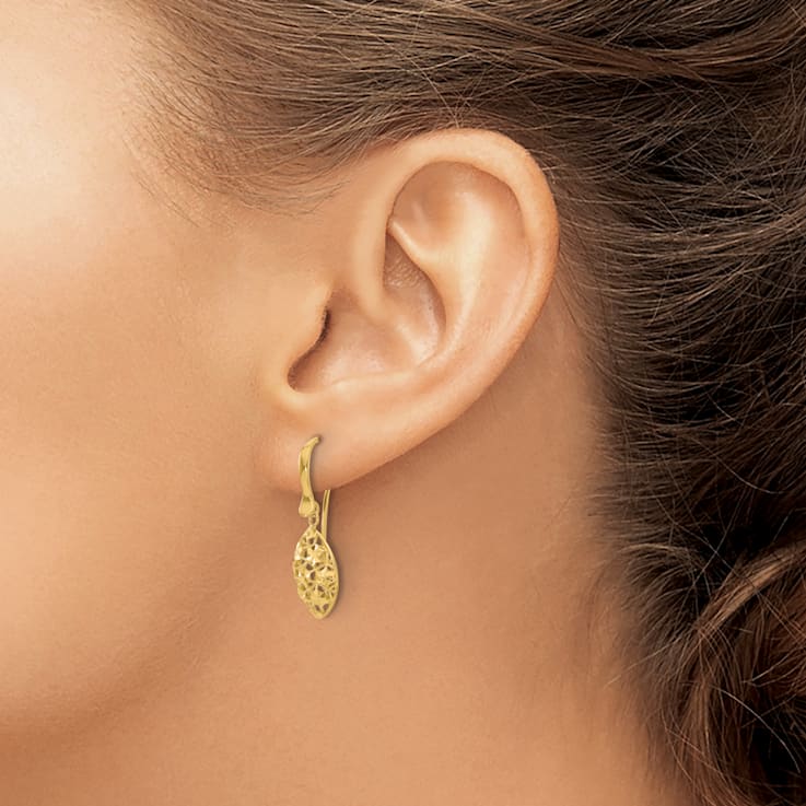 14K Yellow Gold Polished Diamond-cut Shepherd Hook Dangle Earrings