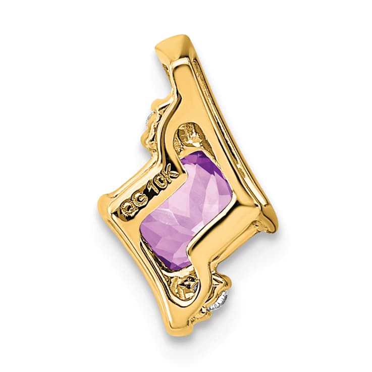10k Yellow Gold 0.52 ctw Cushion Amethyst and Diamond Chain Slide Pendant