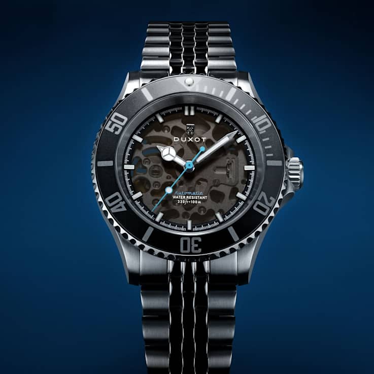 Duxot Atlantica Skeleton Diver Gray Dial White Bezel White Stainless
Steel Band Automatic Watch