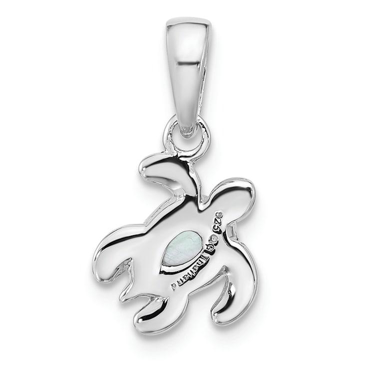 Rhodium Over Sterling Silver Antiqued MOP June Birthstone Turtle Pendant