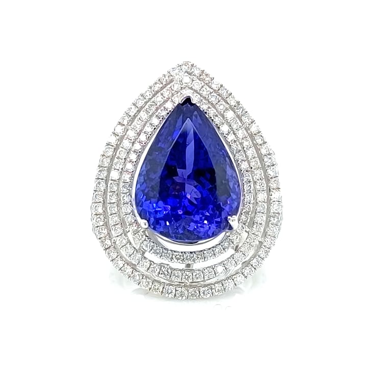 15.00 Ctw Tanzanite and 2.00 Ctw White Diamond Ring in 18K WG