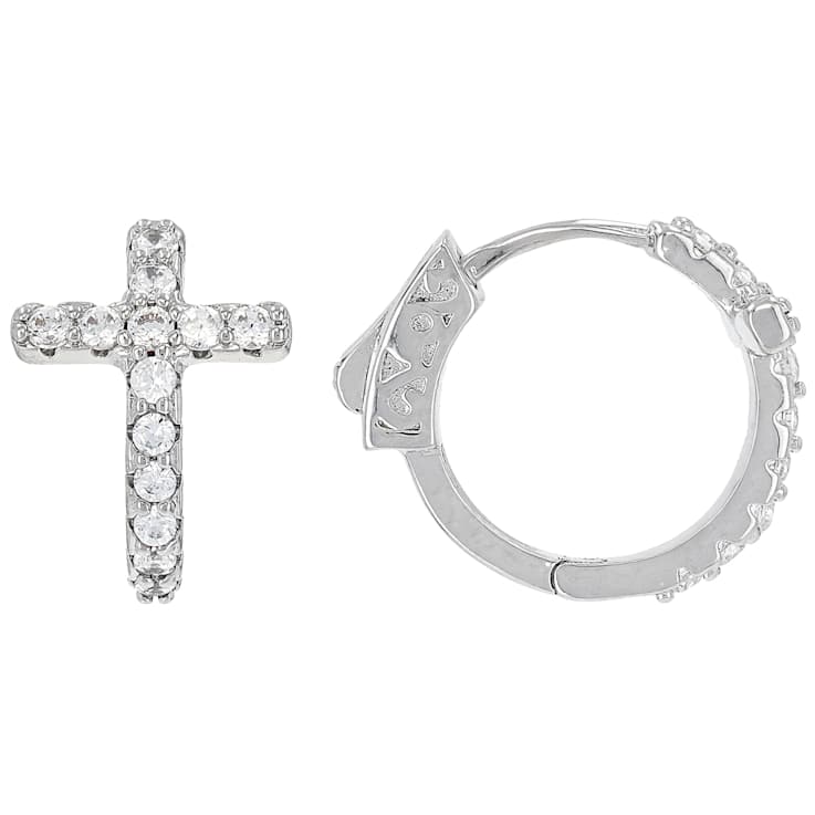 CZ Cross Huggie And Stud Earring Set In Gold-Tone Brass