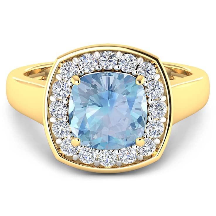 1.96ctw Blue Aquamarine and Diamond 14K Yellow Gold Halo Ring