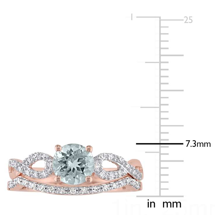 Aquamarine and Diamond 10K Rose Gold Ring 0.84ctw