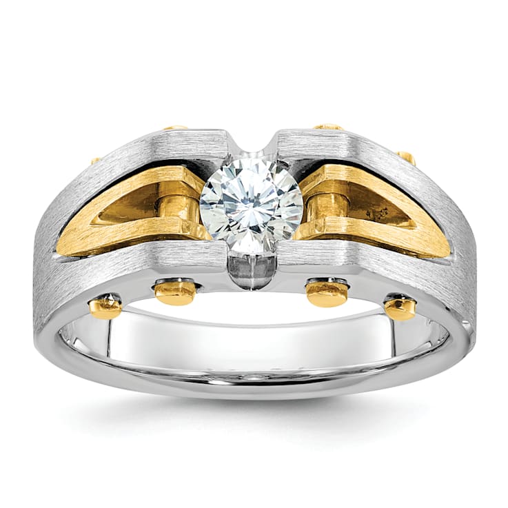 10K Two-tone Yellow and White Gold Men's Polished and Satin Diamond Ring 0.50ct