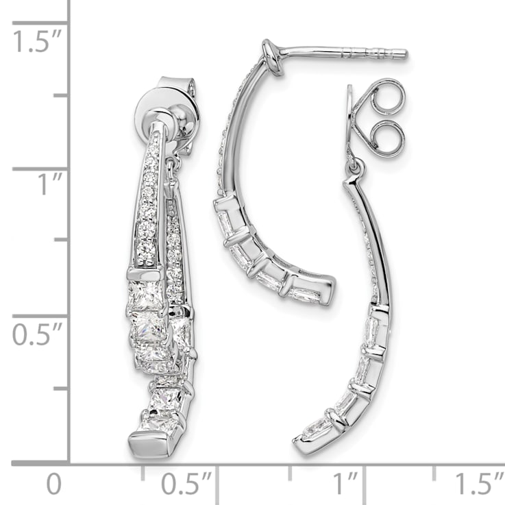 Rhodium Over 14K White Gold Lab Grown Diamond Front and Back Post Dangle Earrings
