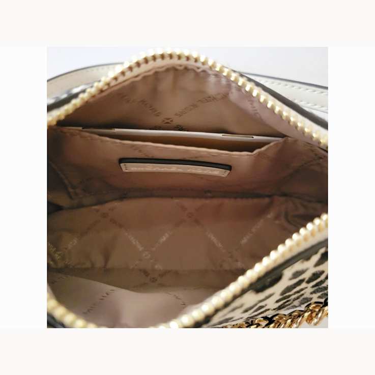 Michael Kors Carmela Small Leather Pouchette Crossbody Handbag  in Light
Cream Multi