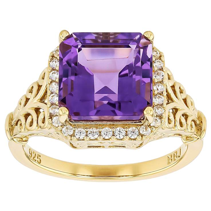 Amethyst Square Octagonal And White Zircon Ring In 18K Gold Over
Sterling Silver 3.96ctw