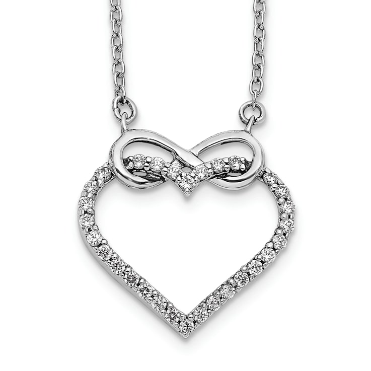 Rhodium Over 14K White Gold Lab Grown Diamond Heart Infinity 18 Inch Necklace