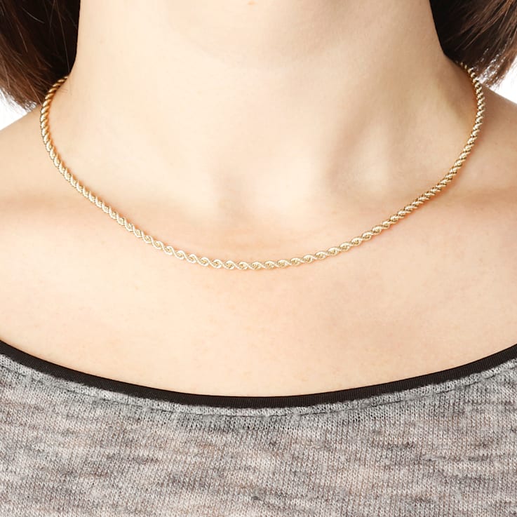 14K Yellow Gold 2.5 mm Diamond Cut Rope Chain 18 Inch Necklace