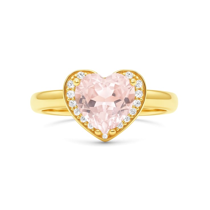 Rose Quartz and White Topaz 14K Yellow Gold Over Sterling Silver Ring
