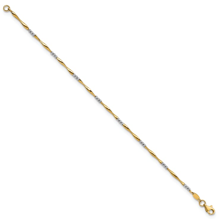14k Yellow Gold and 14k White Gold Diamond-Cut Wavy and Beaded Bracelet