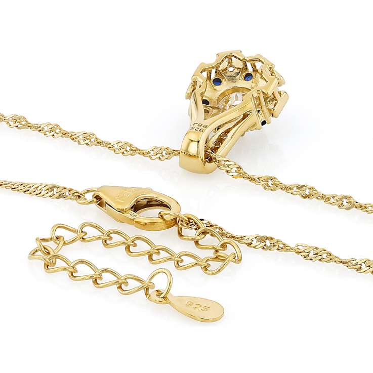 Diamond Simulant, Lab Blue Sapphire And White Zircon Pendant Necklace In
18K Gold Over Sterling Silver 1.54ctw