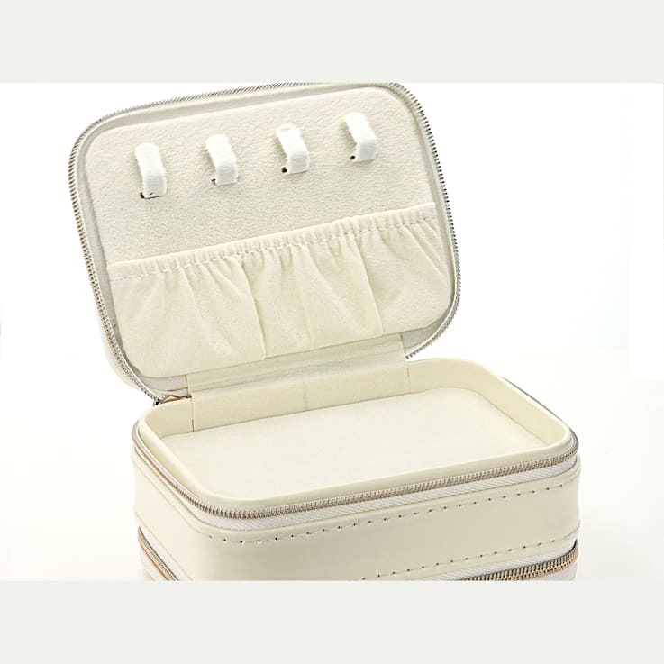 Ivory Double Layer Travel Jewelry Box with Necklace Storage, Ring