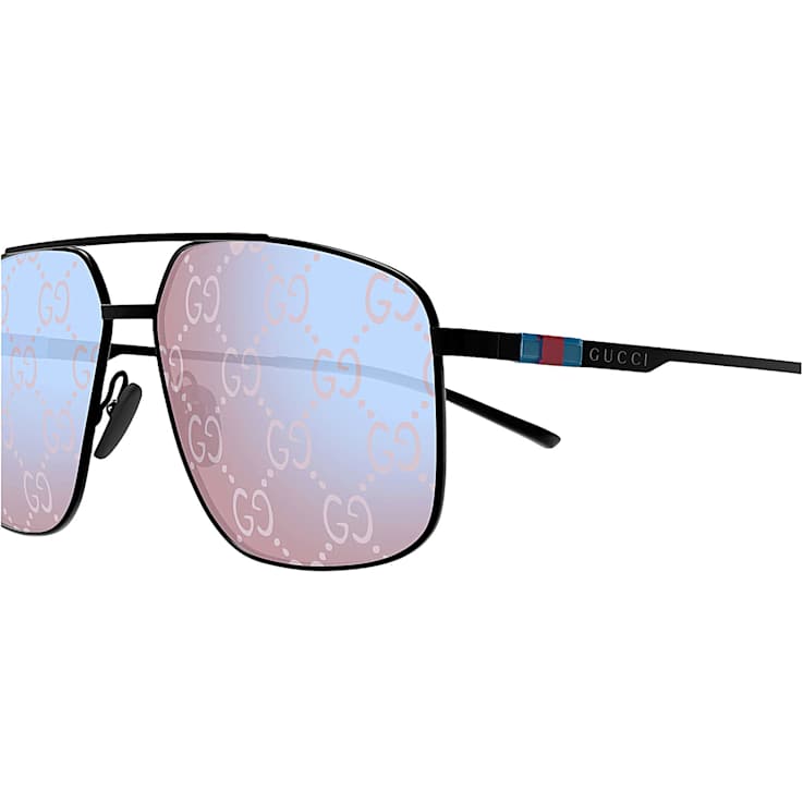 Gucci Black Square Frame / Blue Gray Mirrored Lenses Sunglasses