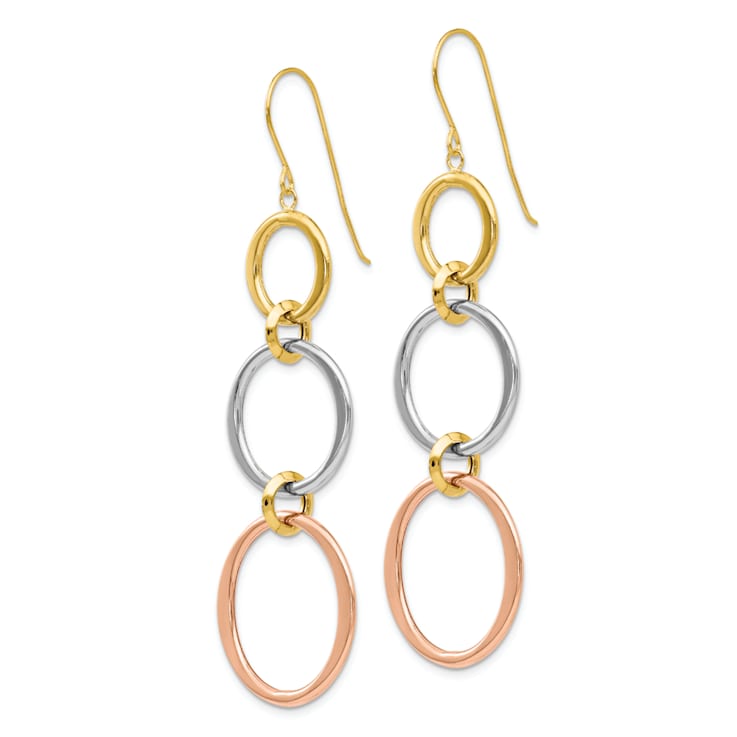 14K Tri-color gold Triple Circle Dangle Earrings