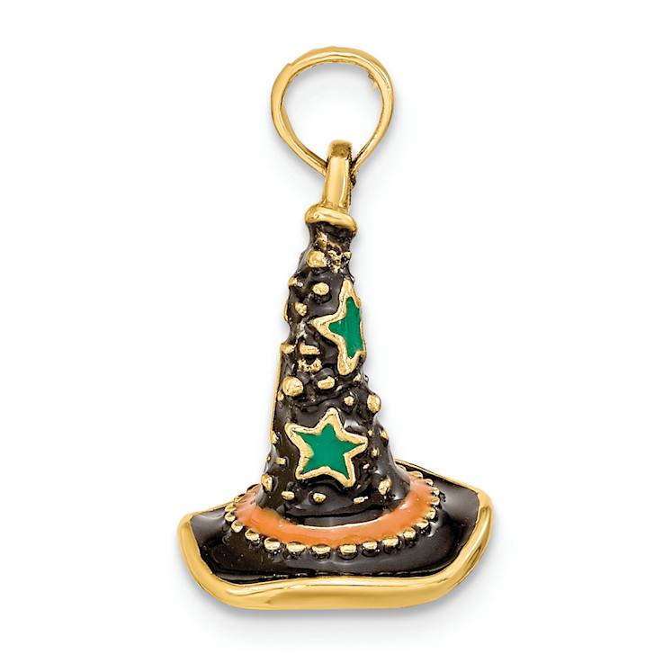 14k Yellow Gold Textured and Enameled 3D Witch's Hat (Halloween) Charm