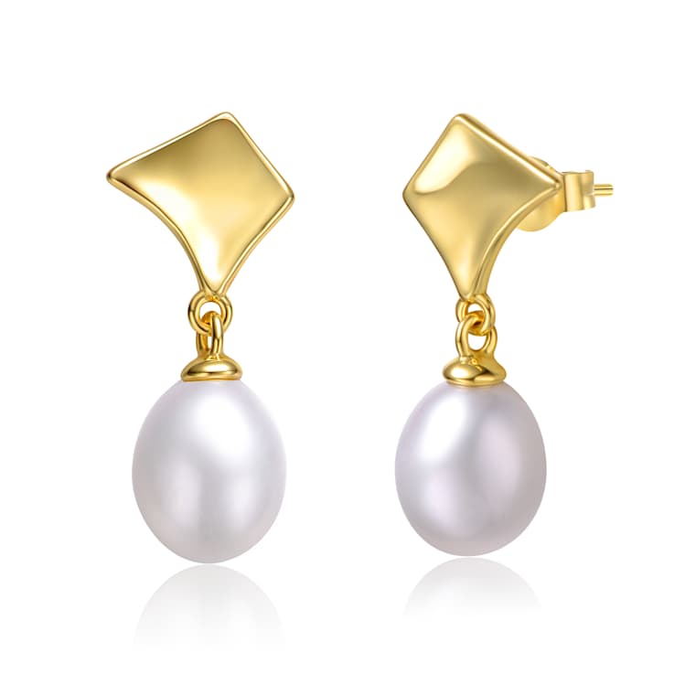 Pear Shape Freshwater Pearl Geometric Drop Earrings In 14K Gold Over
Sterling Silver