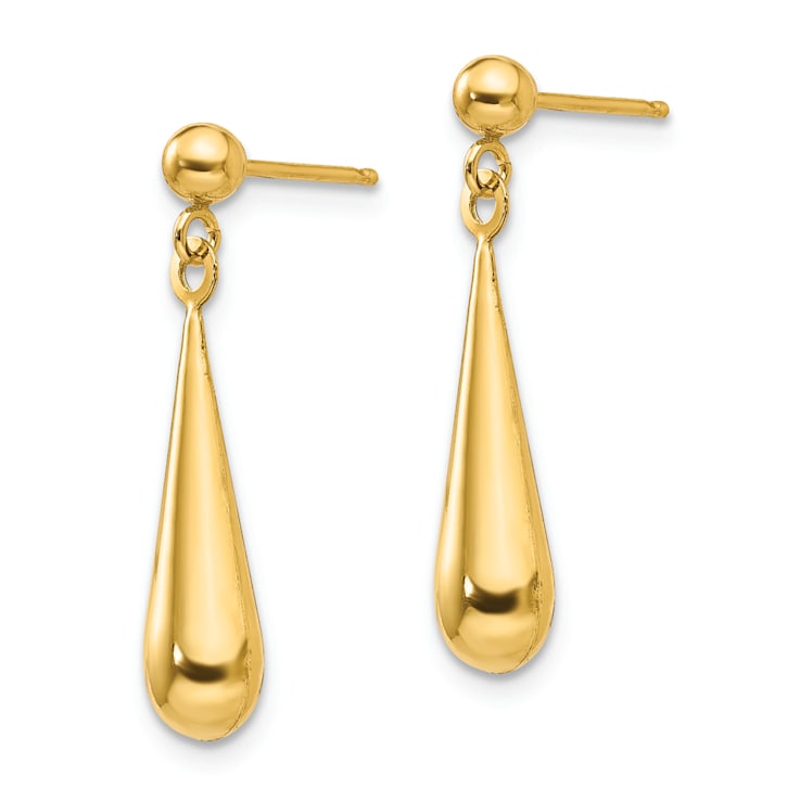 14K Yellow Gold Teardrop Dangle Post Earrings