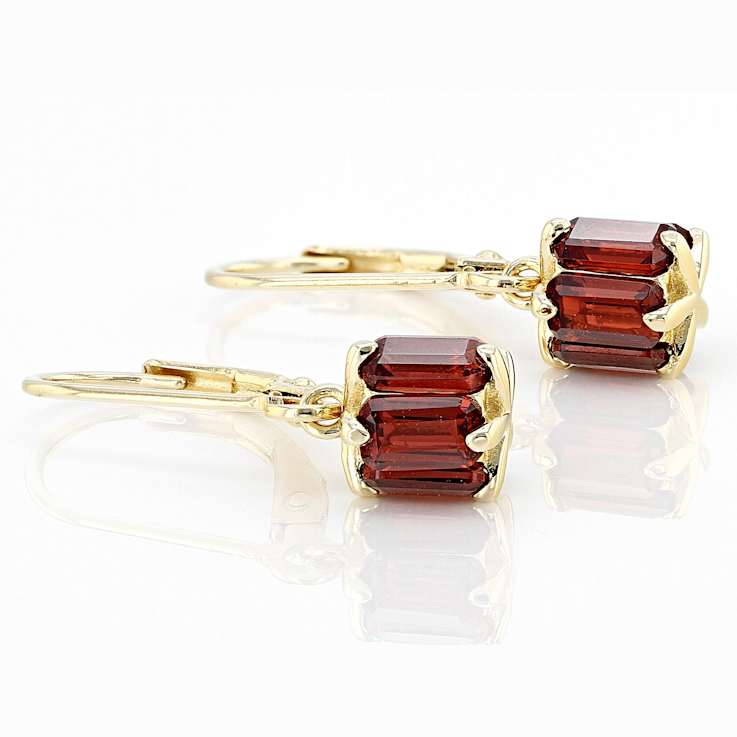 Garnet Geometric Dangle Earrings In 18K Gold Over Sterling Silver 3.40ctw