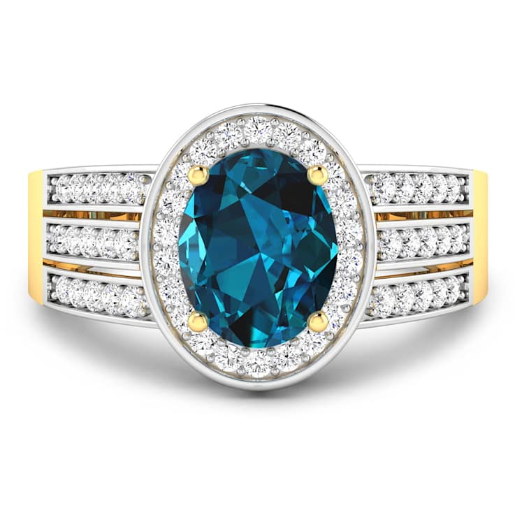 2.34ctw London Blue Topaz and Diamond 14K Yellow Gold Halo Ring
