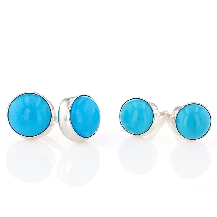 Turquoise Sterling Silver Stud Earring Set Of Two Pairs 5mm And 6mm
