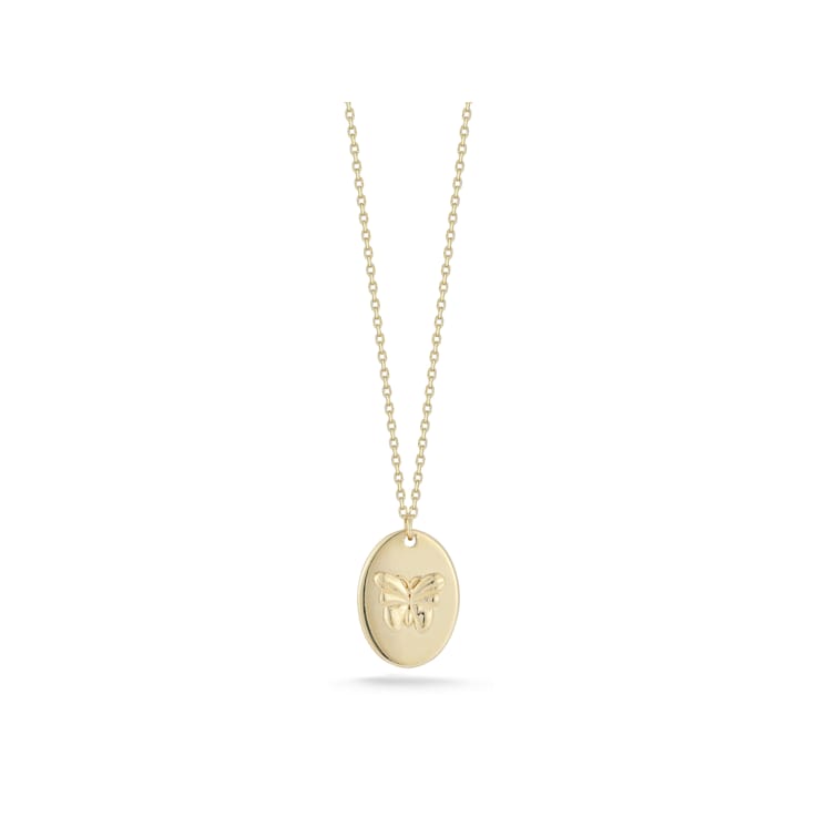 Bellissima Gold 14K Yellow Gold Butterfly Oval Disc Pendant Necklace