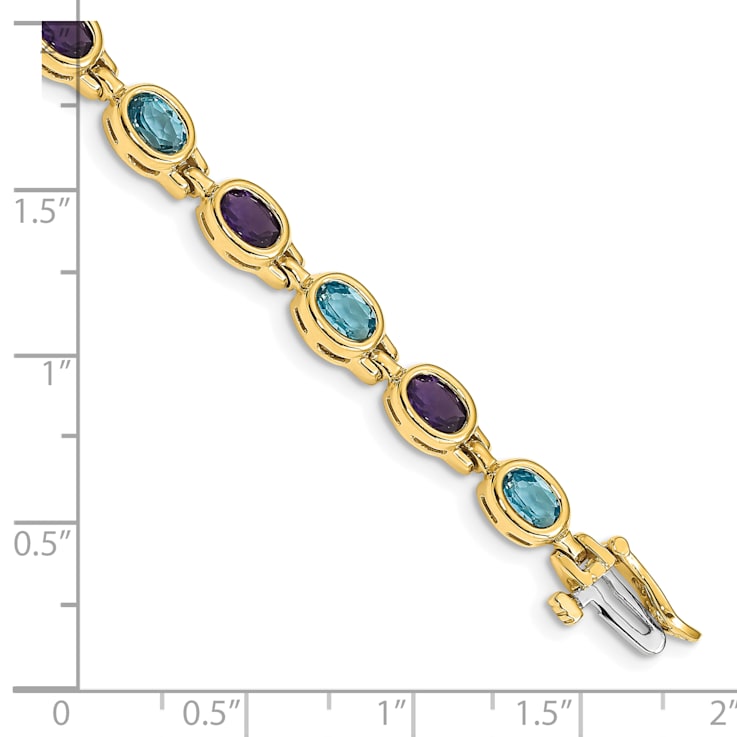 14k Yellow Gold and 14k White Gold Oval Gemstone Amethyst and Blue Topaz Bracelet