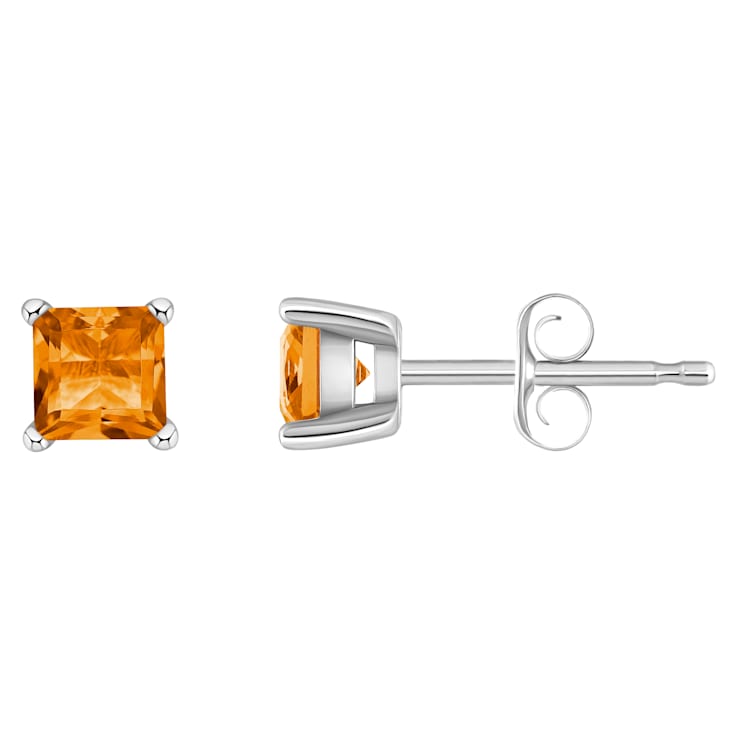 4mm Princess Cut Citrine 14k White Gold Stud Earrings